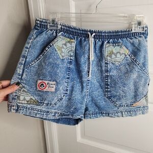 80s 90s Acid Wash Jean Shorts Beach Fun Patches Small